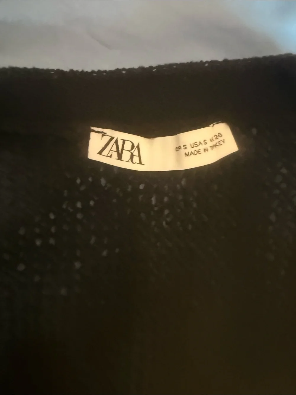 Zara Black Open-Knit Cropped Cardigan with Ruffle Trim